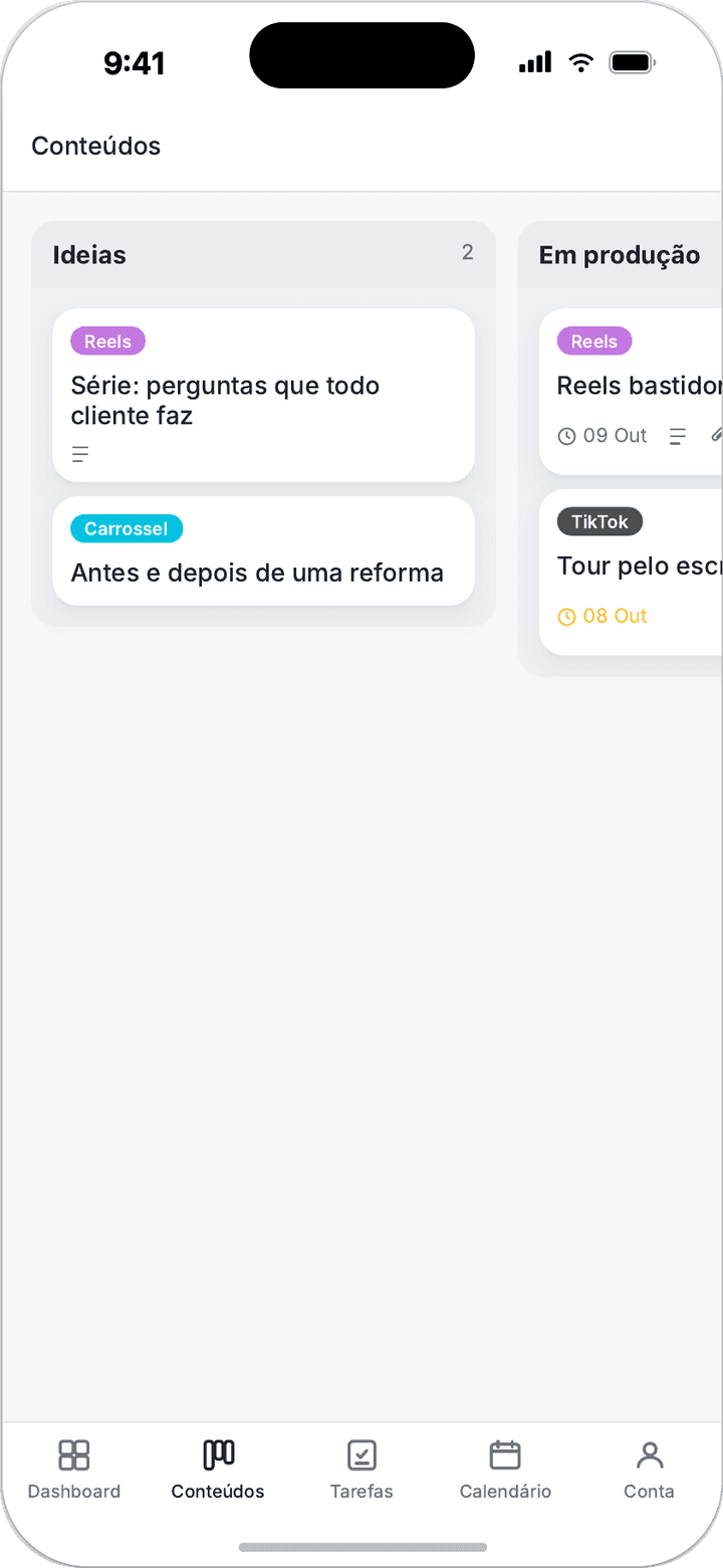 Modelo do app do Dash no celular com o quadro de conteúdos