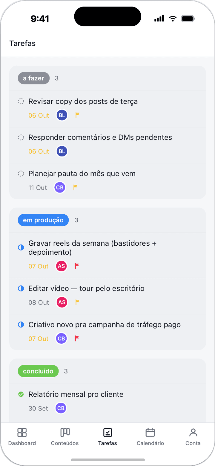 Modelo do app do Dash no celular com a lista de tarefas
