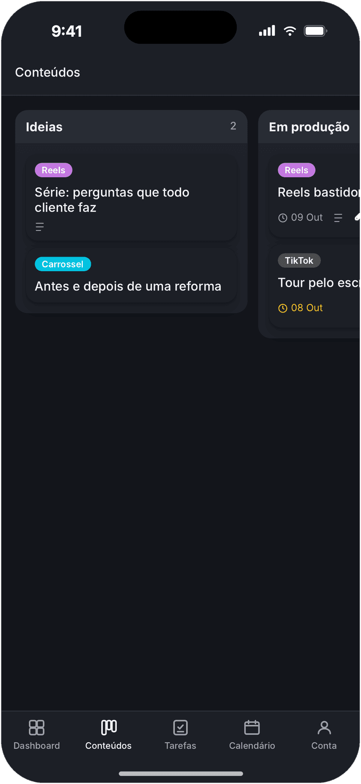 Modelo do app do Dash no celular com o quadro de conteúdos