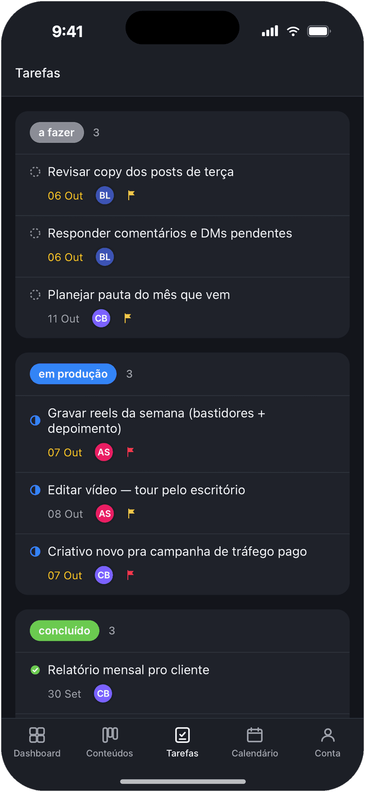 Modelo do app do Dash no celular com a lista de tarefas